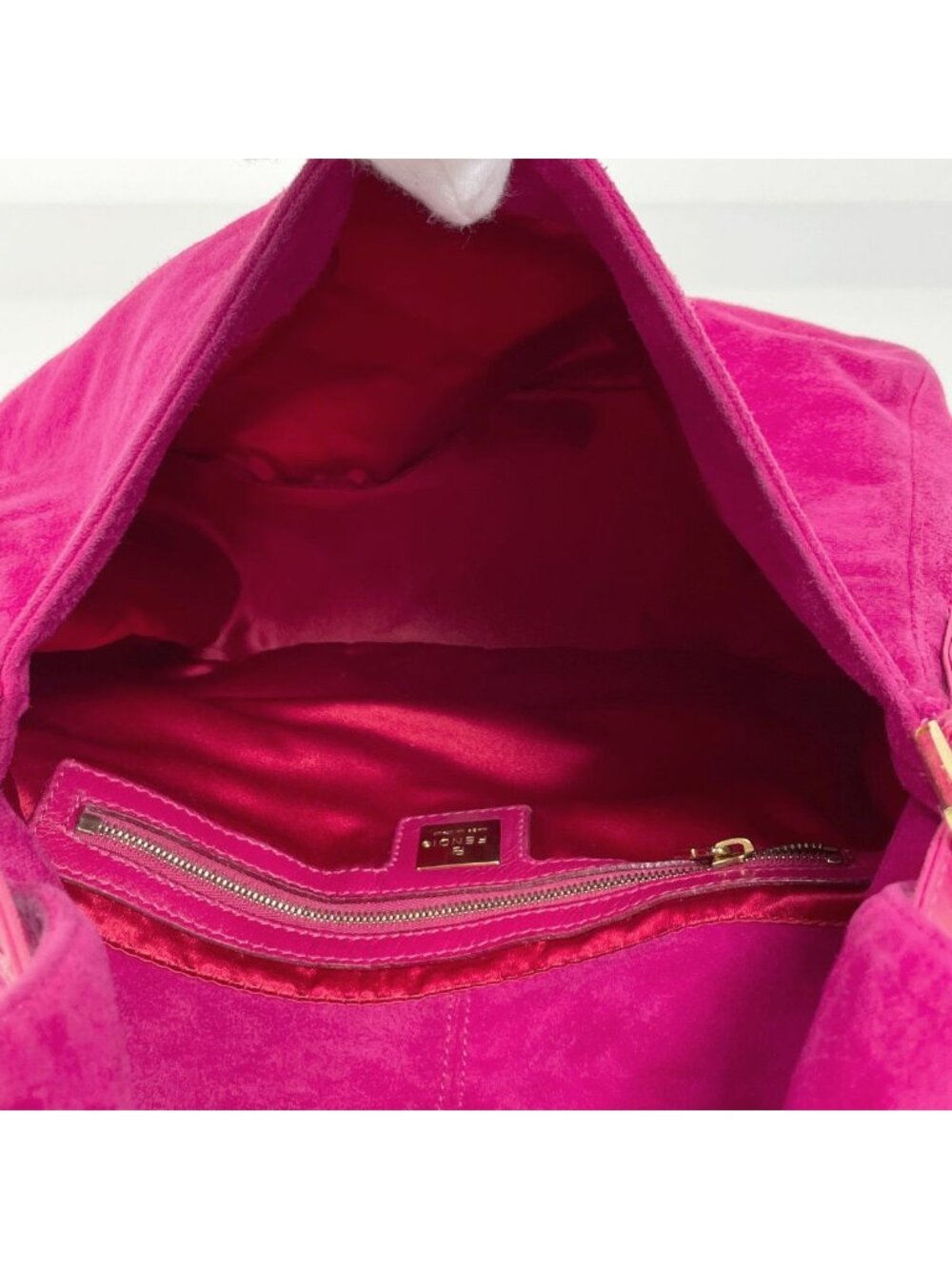 Fendi Zucca Pattern Shoulder Bag Mamma Baguette Suede Pink - Picture 10 of 10